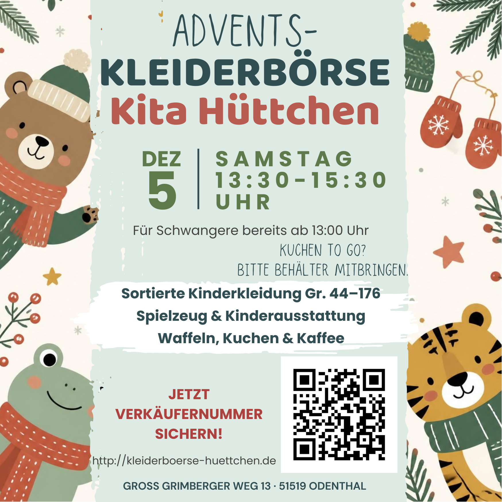 Flyer zur Advents-Kleiderbörse der Kita Hüttchen am Samstag, den 5. Dezember 2026